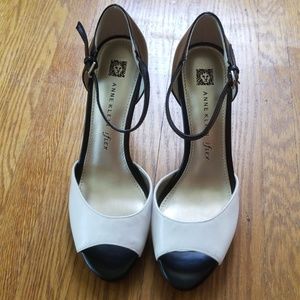 Anne Klein ankle strap peep toe heels